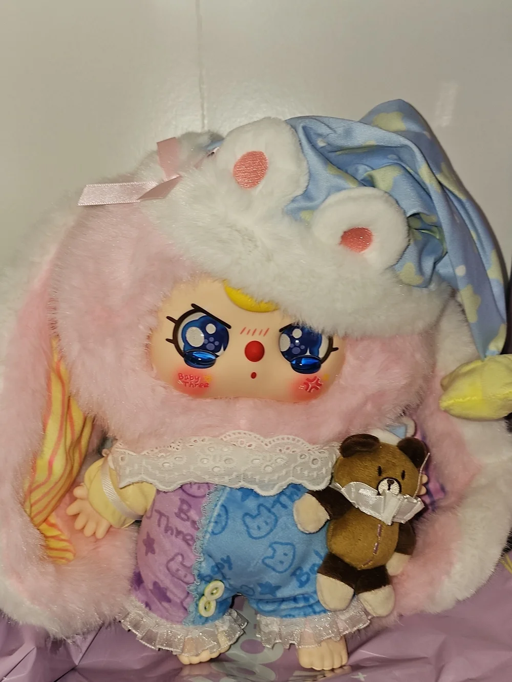 Baby Three 400% Plush Doll Multicolored Bunny New Special Eyes